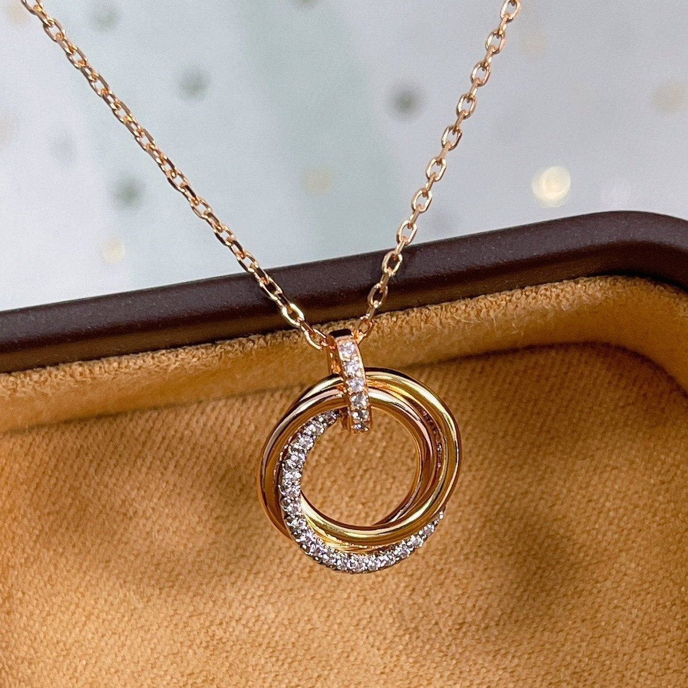 TimiTRINITY NECKLACE SILVER GOLD PINK GOLD DIAMONDS