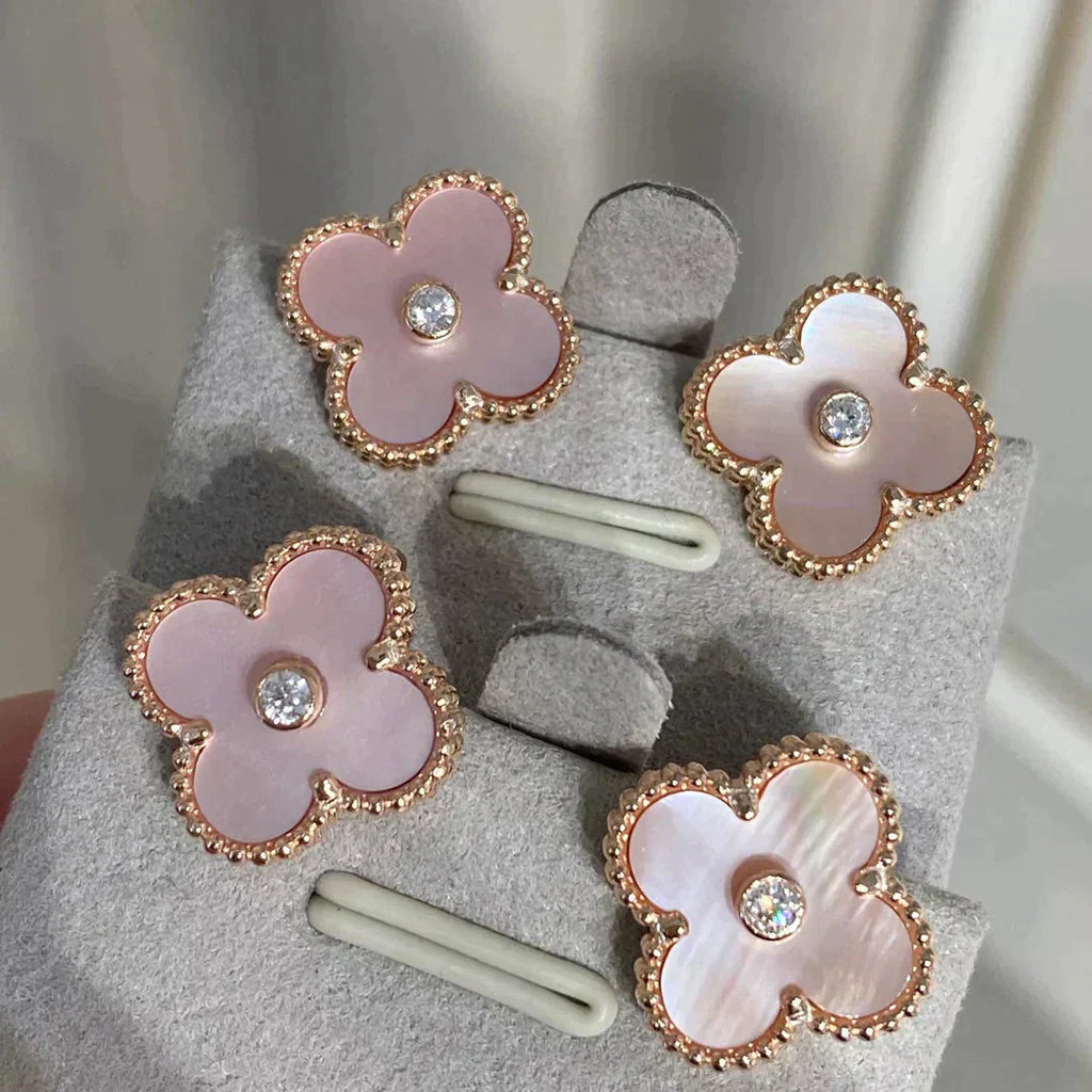 TimiCLOVER MEDIUM 1 MOTIFS  PINK MOP DIAMOND EARRINGS