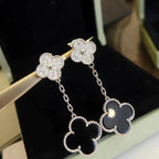 TimiCLOVER 2 MOTIFS  DIAMOND ONYX EARRINGS SILVER