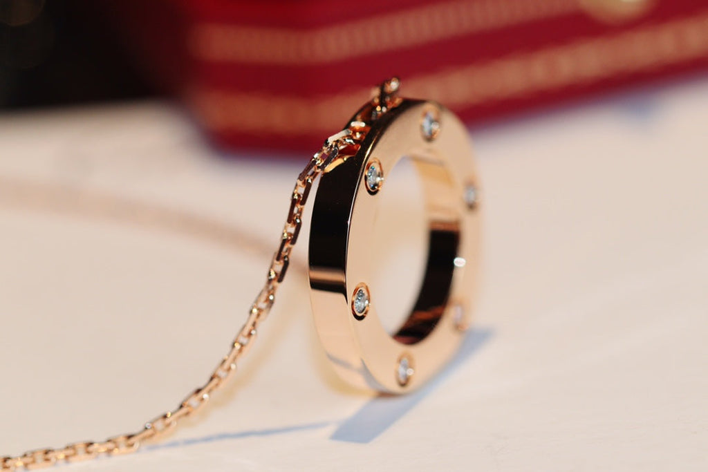 TimiLOVE NECKLACE 16MM 6 DIAMONDS PINK GOLD
