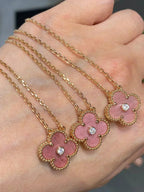 TimiCLOVER 15MM DIAMOND RHODONITE NECKLACE