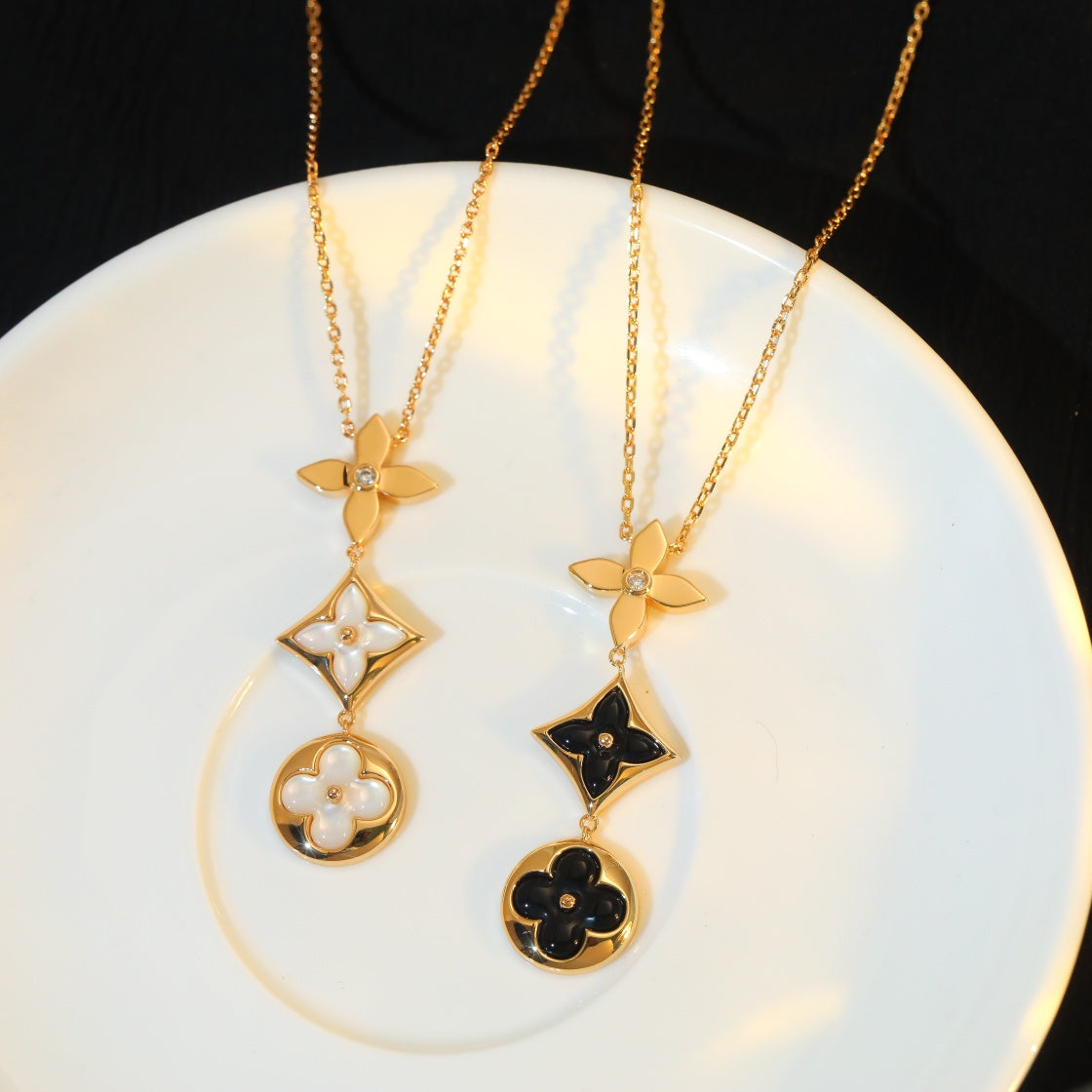 TimiSTAR AND SUN ONYX PINK GOLD NECKLACE
