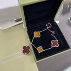 ¡®Timi¡¯CLOVER 5 MOTIFS SIVLER CARNELIAN TIGER EYE BRACELET