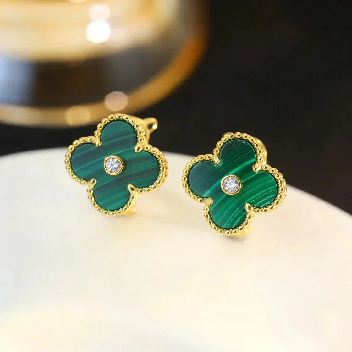 TimiCLOVER MEDIUM 1 MOTIFS MALACHITE DIAMOND EARRINGS