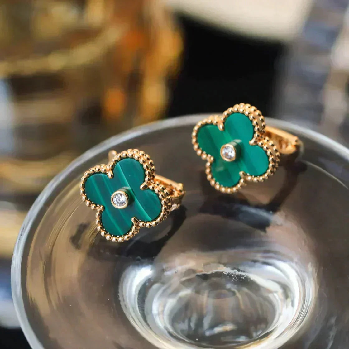 TimiCLOVER MEDIUM 1 MOTIFS MALACHITE DIAMOND EARRINGS