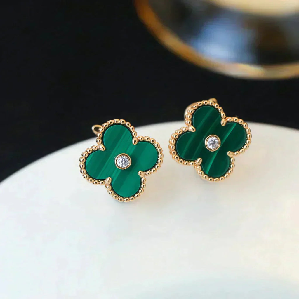 TimiCLOVER MEDIUM 1 MOTIFS MALACHITE DIAMOND EARRINGS