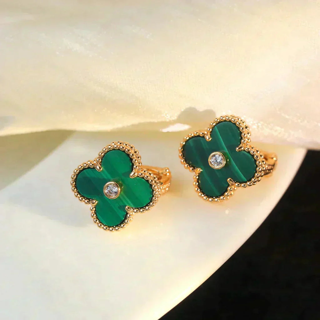 TimiCLOVER MEDIUM 1 MOTIFS MALACHITE DIAMOND EARRINGS