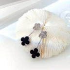TimiCLOVER 2 MOTIFS  DIAMOND ONYX EARRINGS SILVER