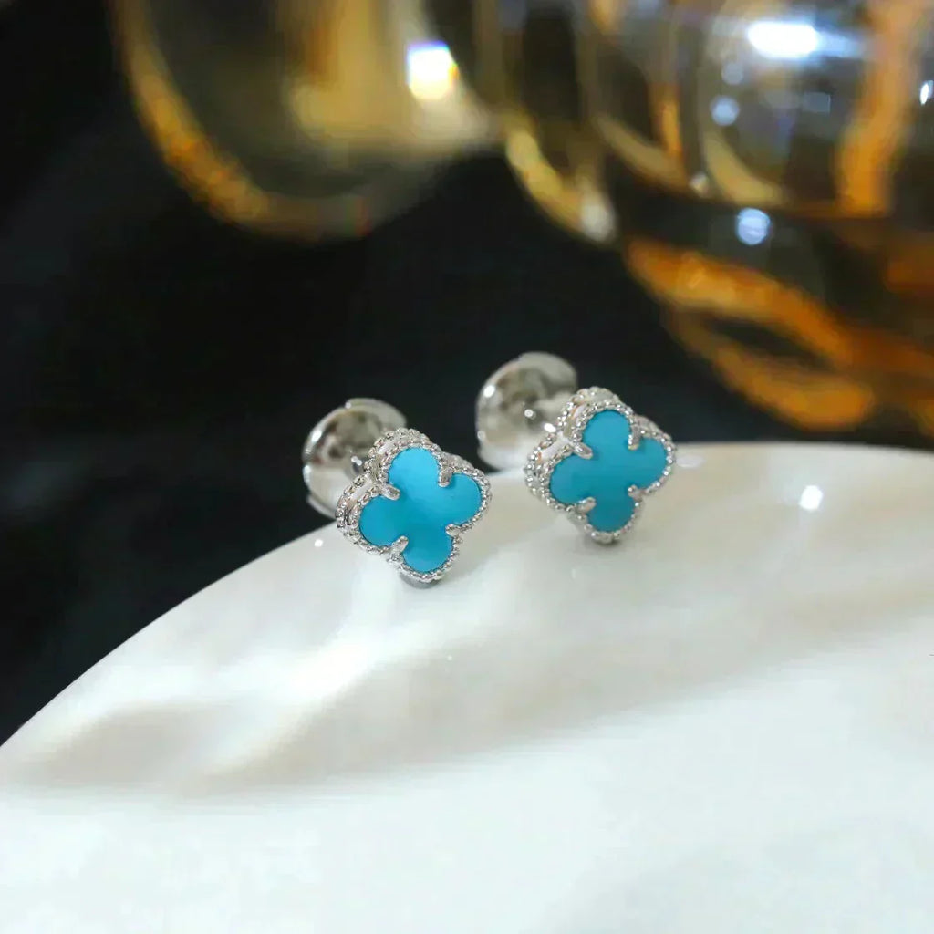 TimiCLOVER MINI 9.5MM ONYX STUD EARRINGS SILVER