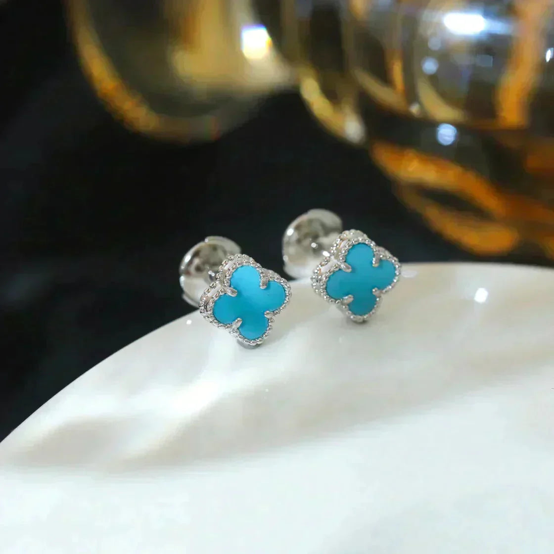TimiCLOVER MINI 9.5MM ONYX STUD EARRINGS SILVER