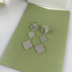 TimiCLOVER 3 MOTIF DIAMOND SILVER DROP EARRINGS
