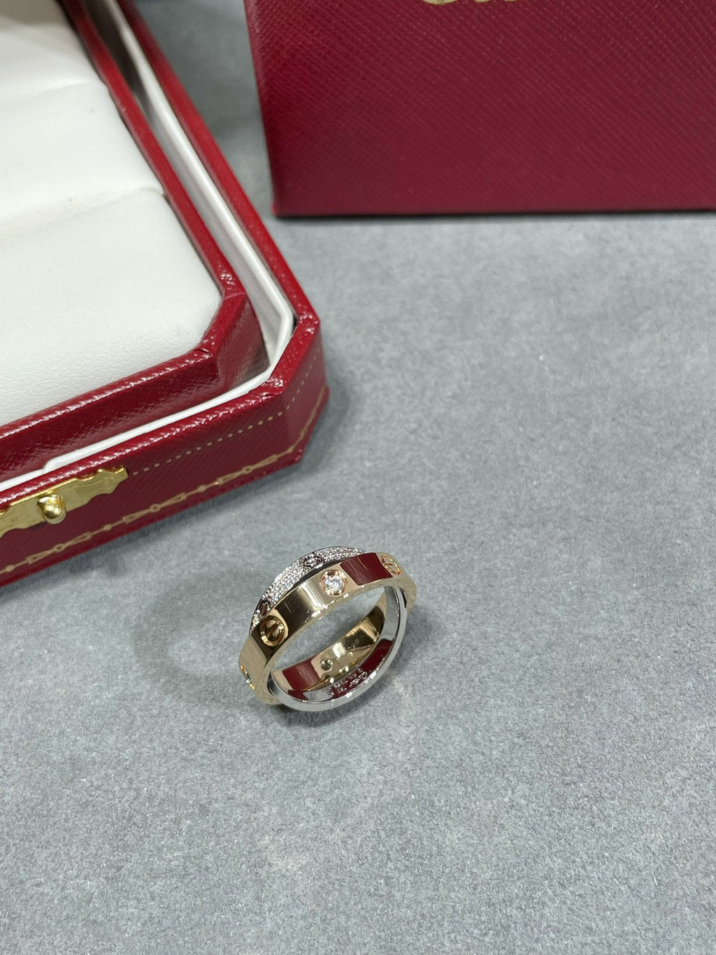 TimiLOVE PINK GOLD SILVER DIAMOND DOUBLE RING