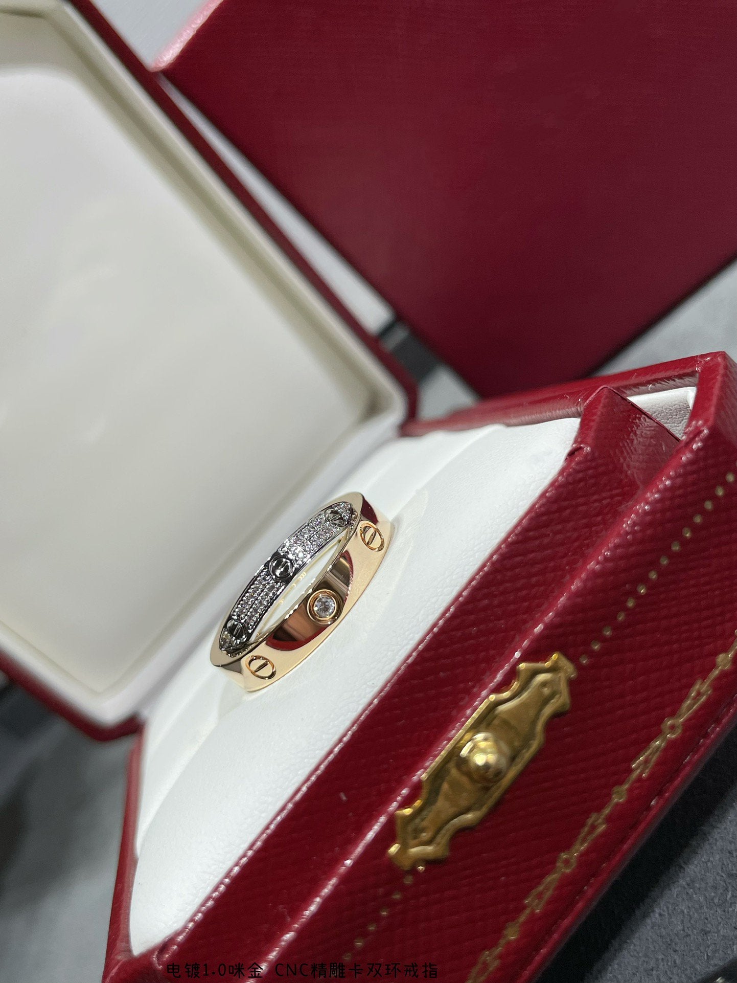 TimiLOVE PINK GOLD SILVER DIAMOND DOUBLE RING