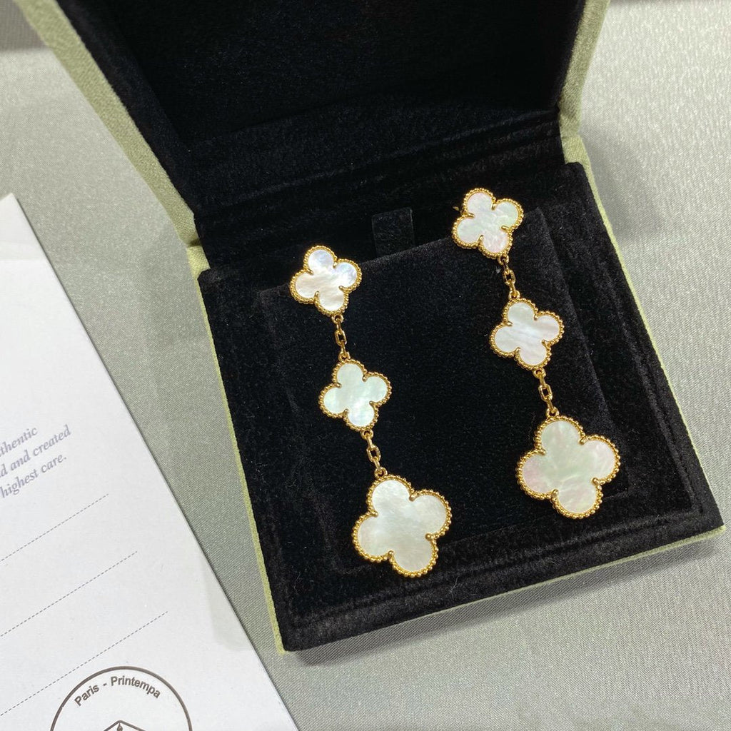 TimiCLOVER MOP 3 MOTIFS GOLD EARRINGS