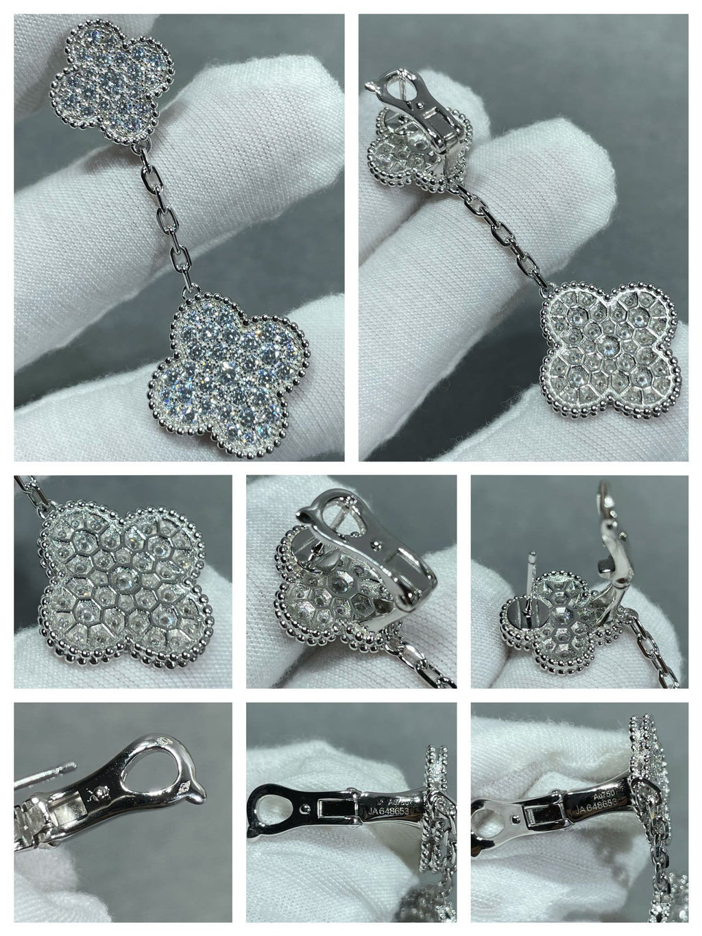 TimiCLOVER 2 MOTIFS DIAMOND PAVED SILVER EARRINGS