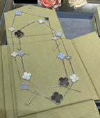 TimiCLOVER 16 MOTIF CHALCEDONY MOP SILVER NECKLACE