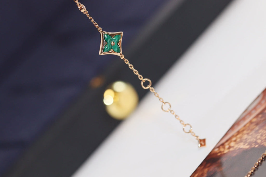 TimiSTAR AND SUN 4 MOTIF PINK GOLD MALACHITE BRACELET