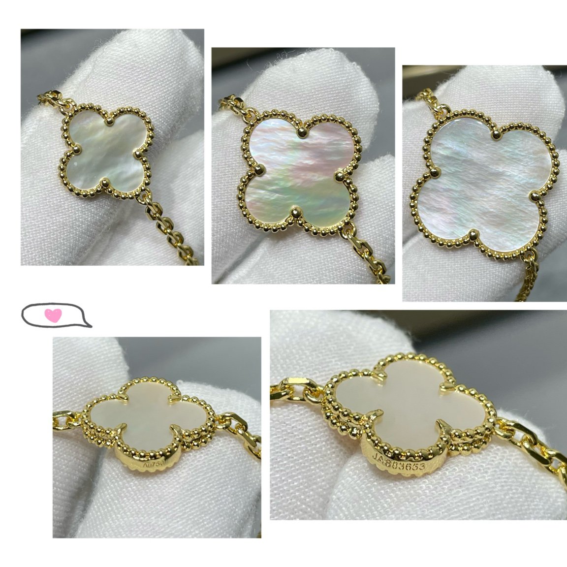 TimiCLOVER 16 MOTIF WHITE MOP GOLD NECKLACE