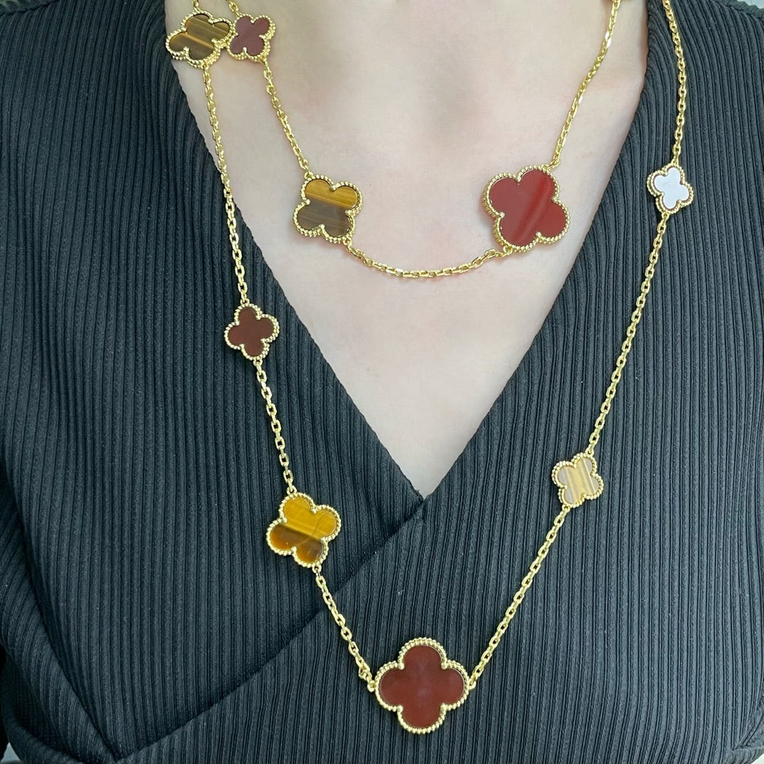 TimiCLOVER 16 MOTIF CARNELIAN TIGER EYE ROSE GOLD NECKLACE