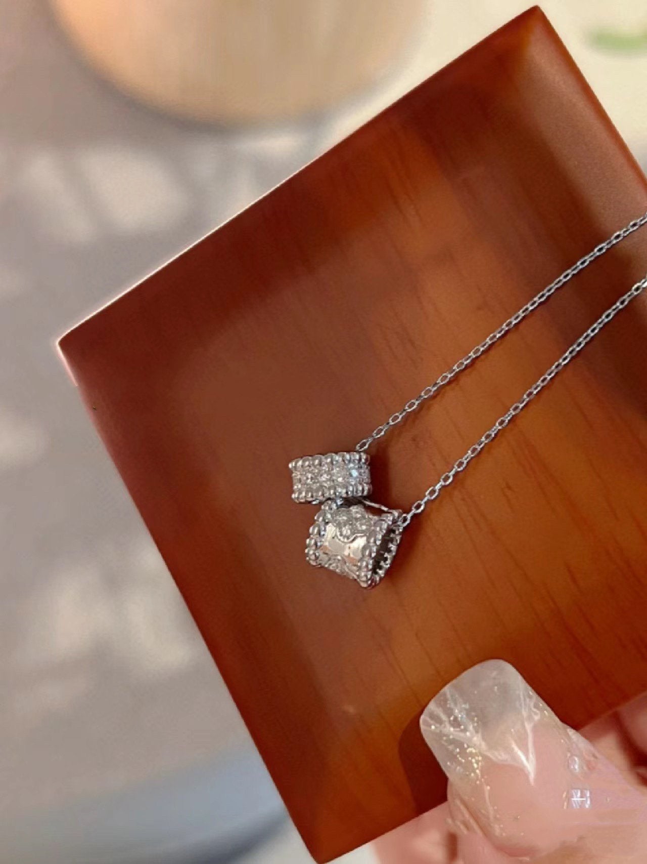 TimiPERLEE DOUBLE PENDANT SILVER DIAMOND NECKLACE