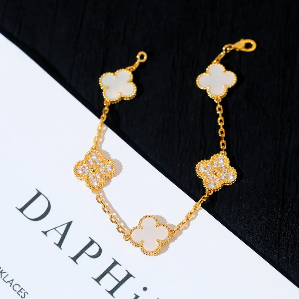 [Timi]New CLOVER WHITE PEARL MOP 5 MOTIF BRACELET COLLECTION