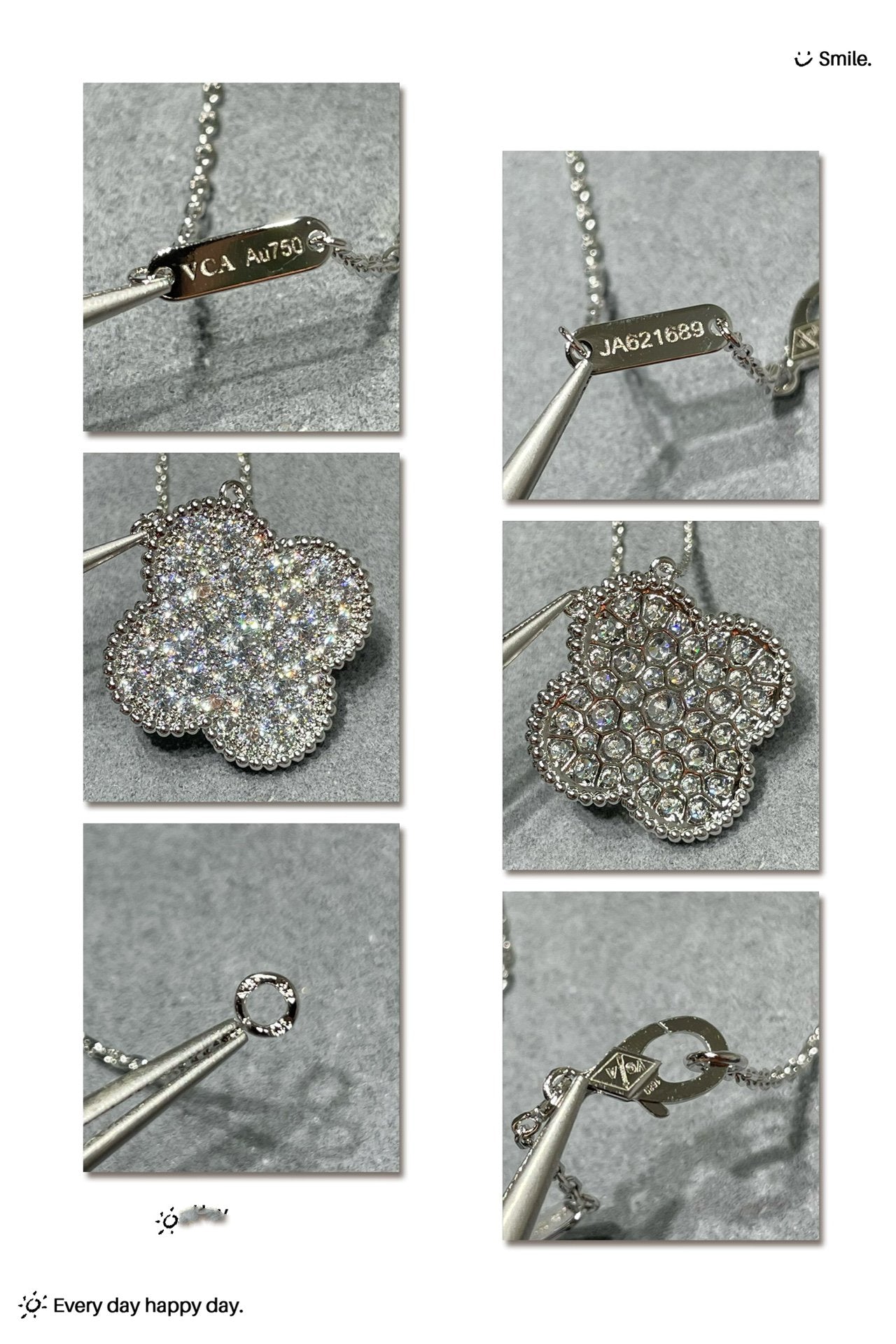 TimiCLOVER 25MM LARGE PENDANT DIAMOND PAVED SILVER NECKLACE