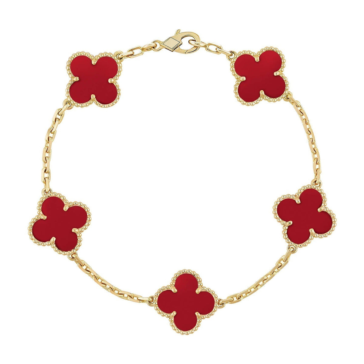 [Timi]New  CLOVER 5 MOTIF RED CORNELIAN BRACELET COLLECTION
