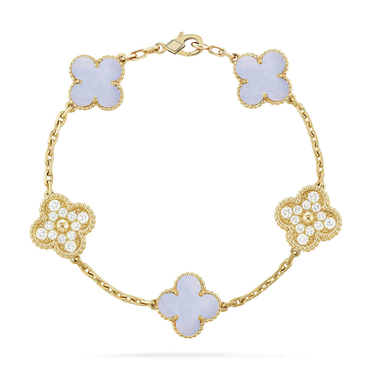 [Timi]New  CLOVER 5 MOTIF PURPLE CHALCEDONY BRACELET COLLECTION