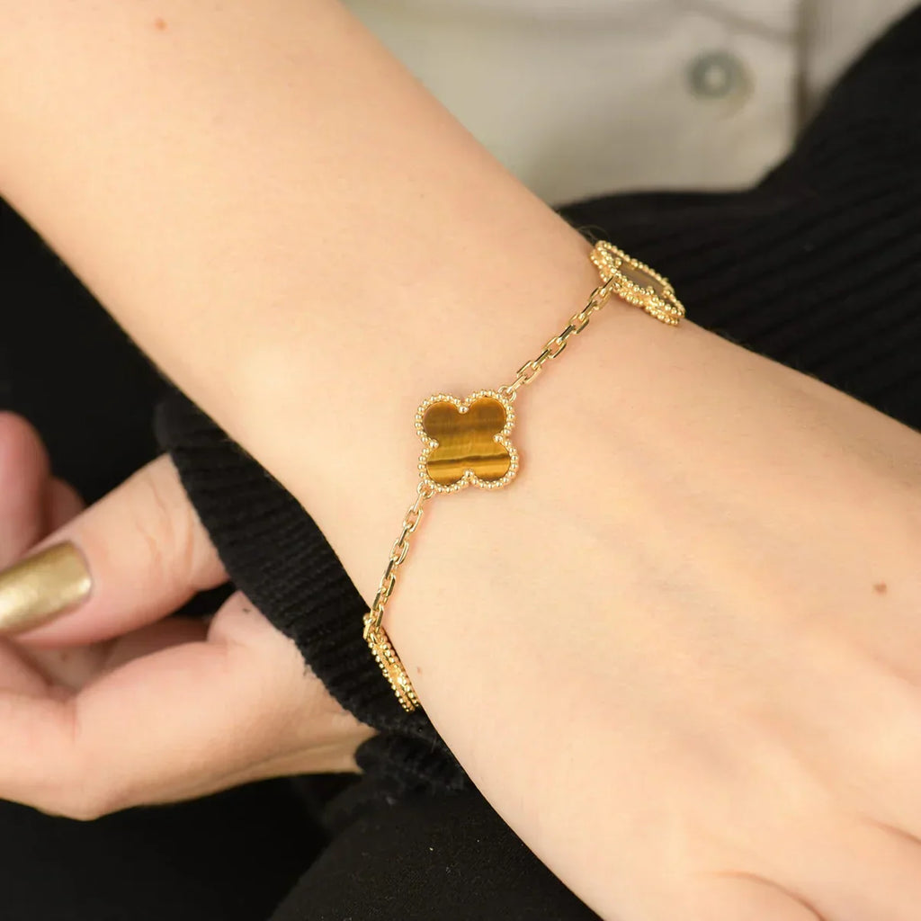 [Timi]New  CLOVER 5 MOTIFS TIGER EYE BRACELET COLLECTION