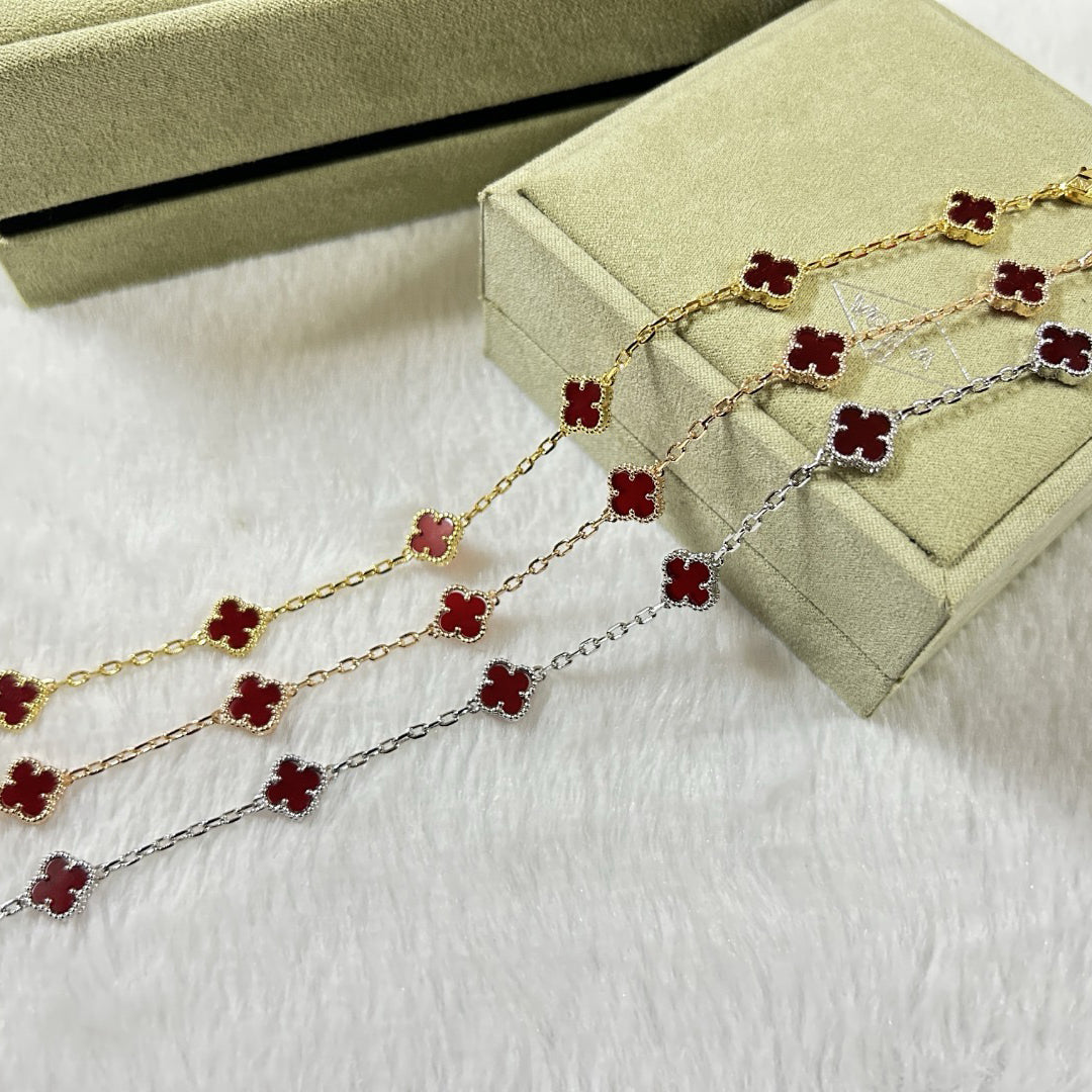 [¡®Timi¡¯]CLOVER 6 MOTIF RED AGATE BRACELET