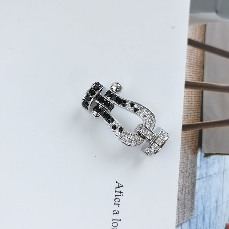 TimiFORCE LARGE HORSESHOE BLACK WHITE DIAMOND BRACELET ROSE GOLD