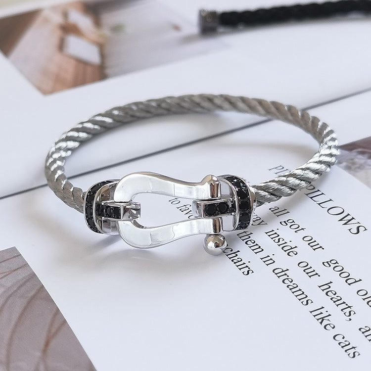TimiFORCE LARGE HORSESHOE BLACK DIAMOND BRACELET SILVER