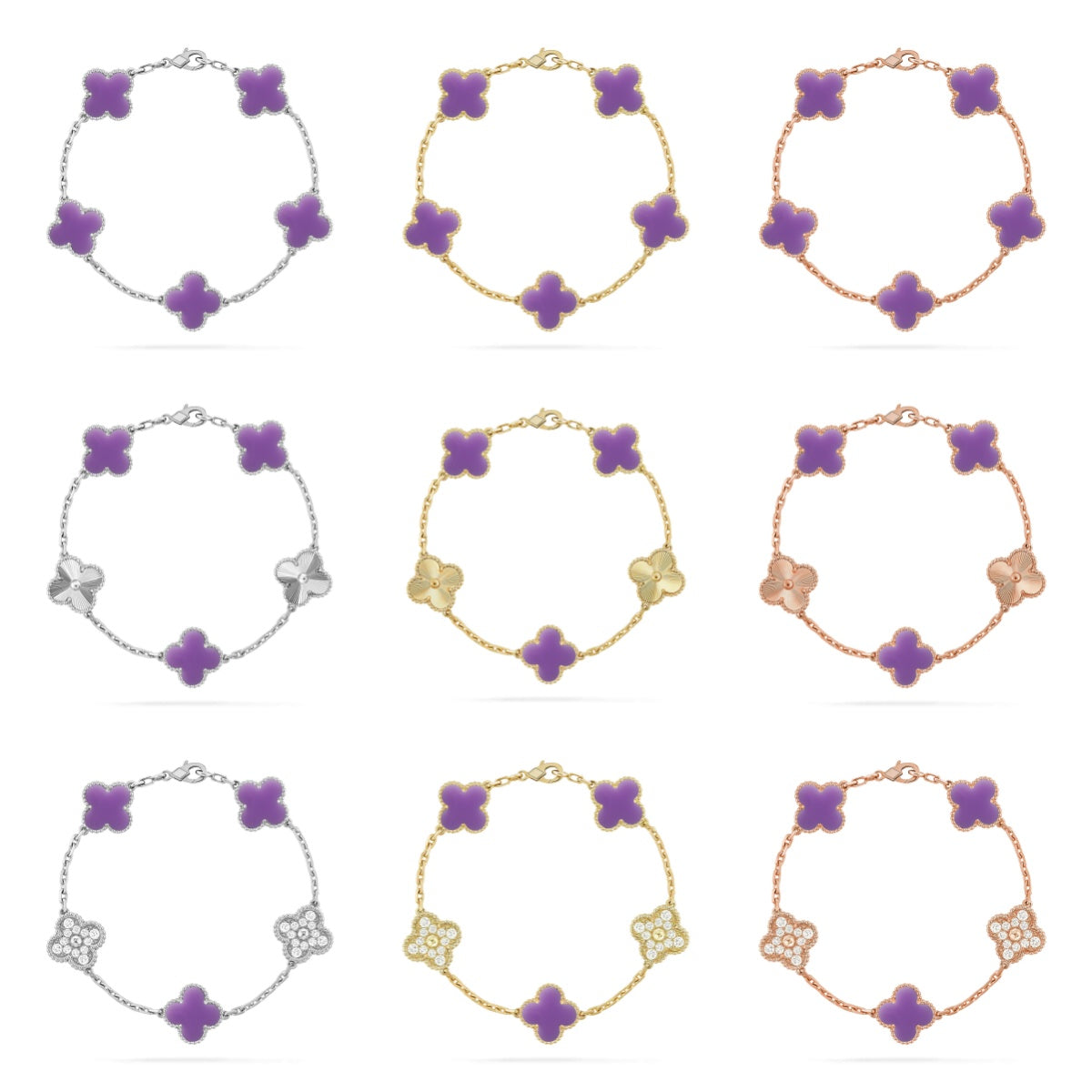 [Timi]New CLOVER 5 MOTIF LIGHT PURPLE BRACELET COLLECTION