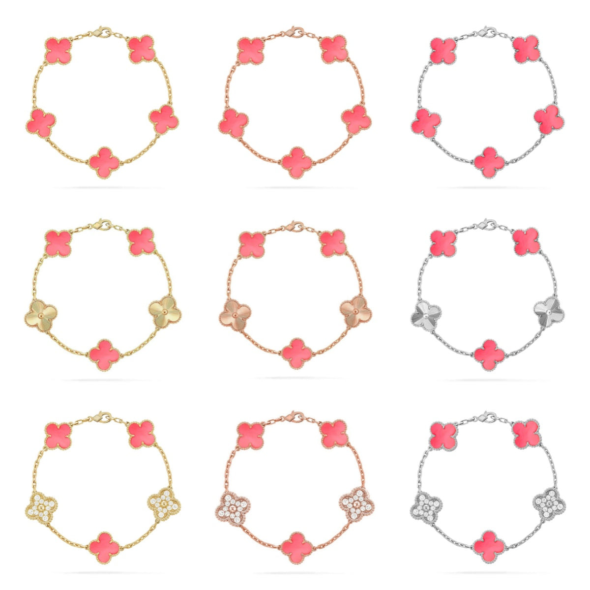 [Timi]New  CLOVER 5 MOTIFS  PINK MOP BRACELET COLLECTION