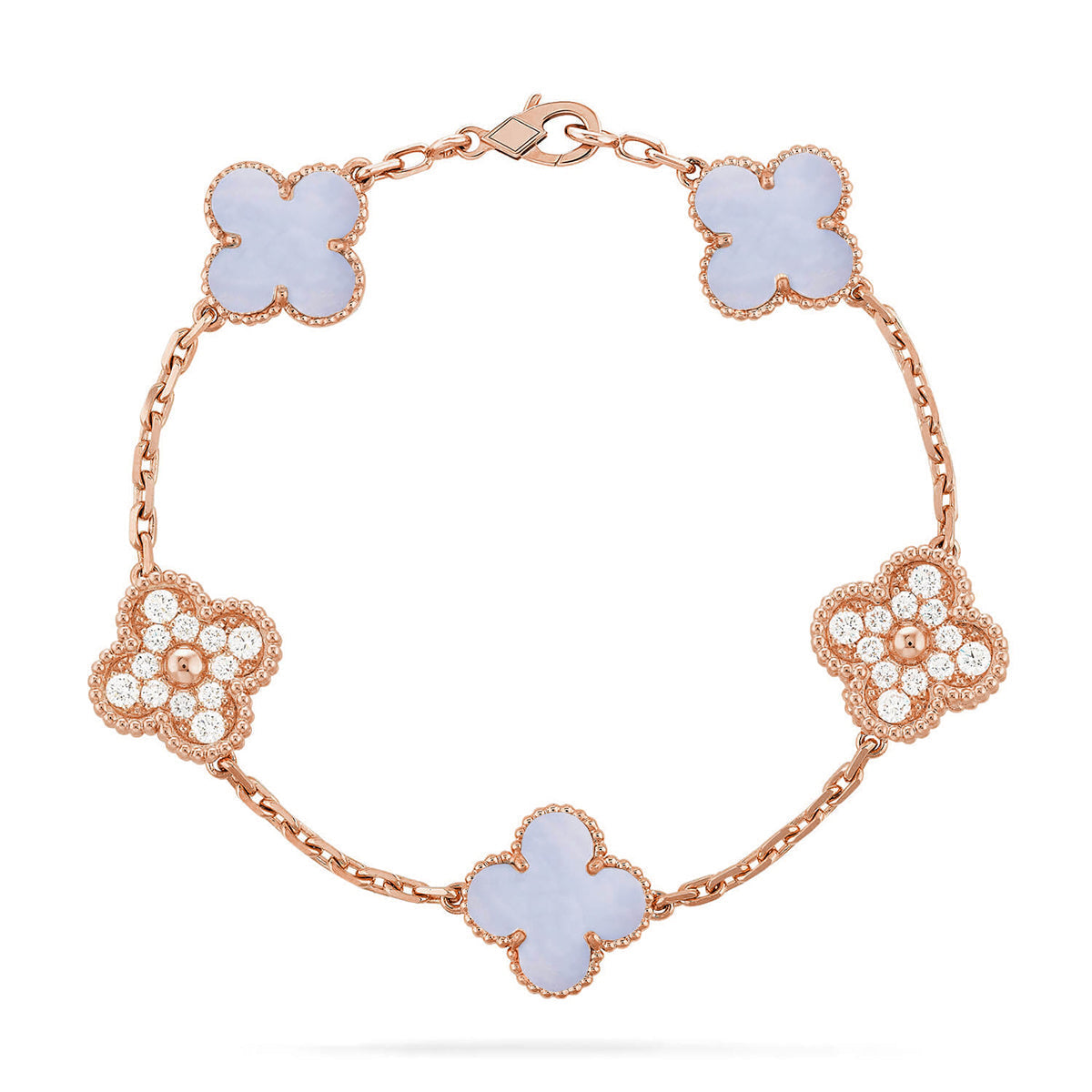 [Timi]New  CLOVER 5 MOTIF PURPLE CHALCEDONY BRACELET COLLECTION
