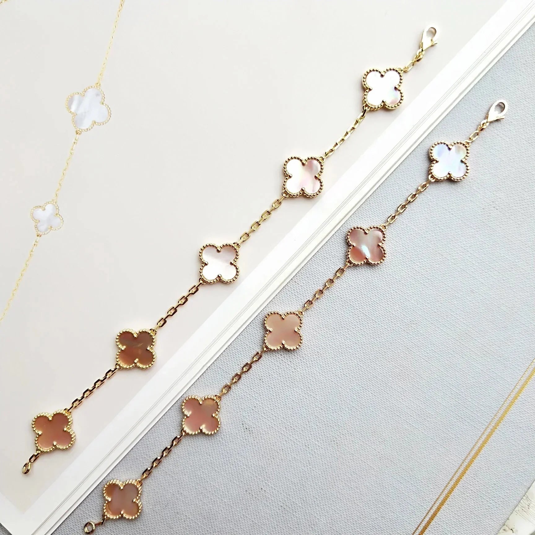 [Timi]New  CLOVER 5 MOTIFS  PINK MOP BRACELET COLLECTION