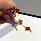 [Timi]New  CLOVER 5 MOTIF RED CORNELIAN BRACELET COLLECTION