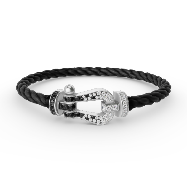 TimiFORCE LARGE HORSESHOE BLACK WHITE DIAMOND BRACELET SILVER