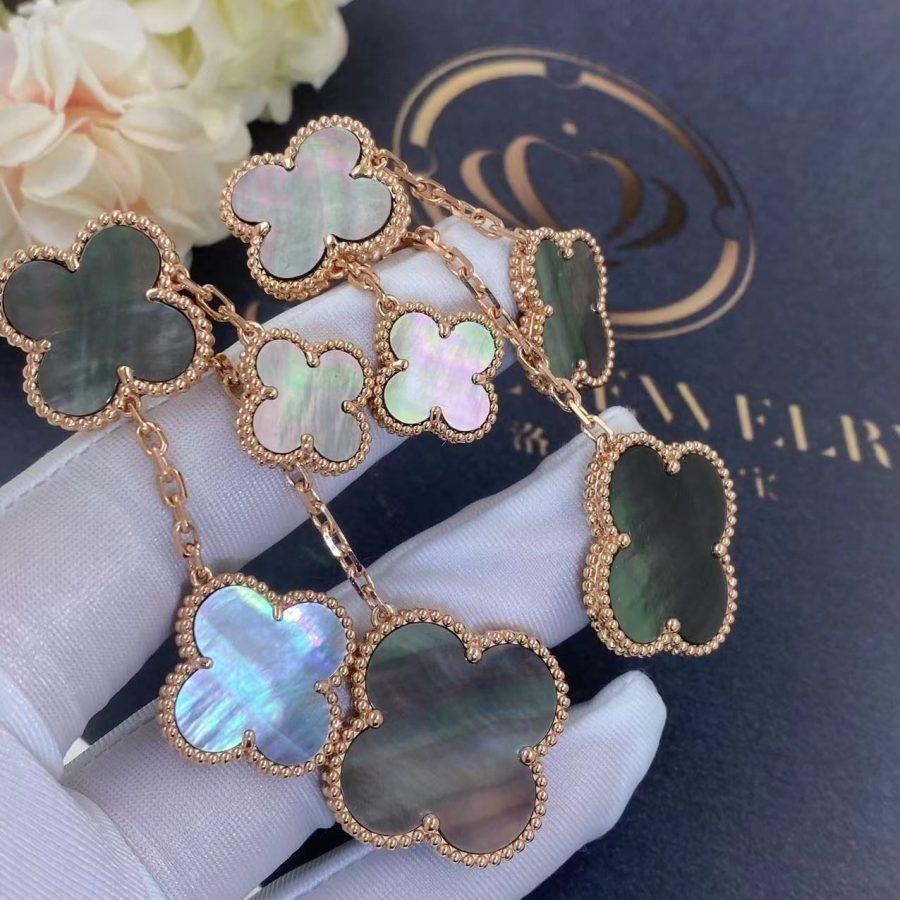 TimiCLOVER EARRINGS DARK MOP 4 MOTIFS ROSE GOLD