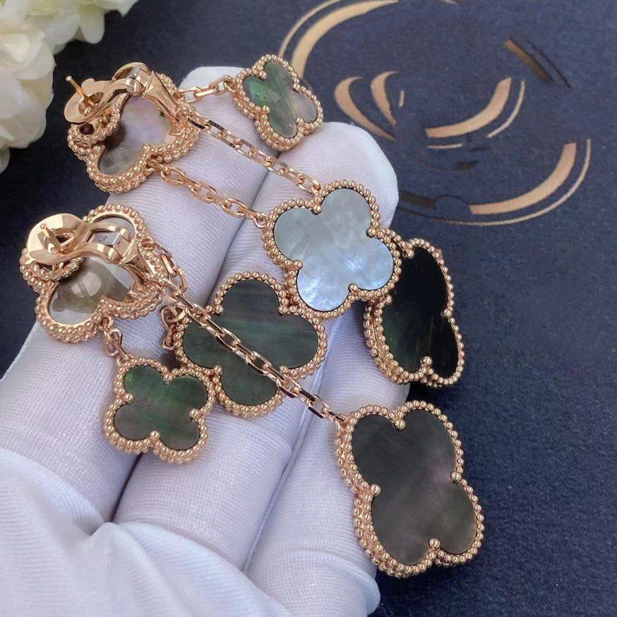 TimiCLOVER EARRINGS DARK MOP 4 MOTIFS ROSE GOLD