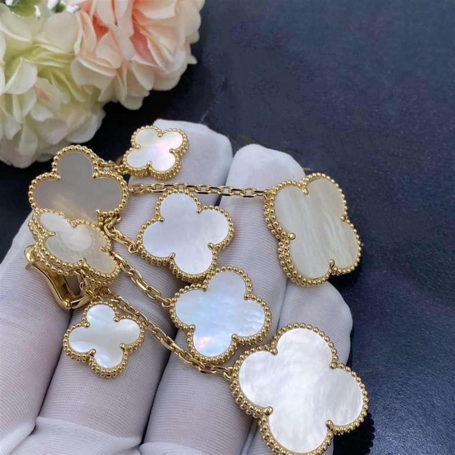 TimiCLOVER EARRINGS WHITE MOP 4 MOTIFS GOLD