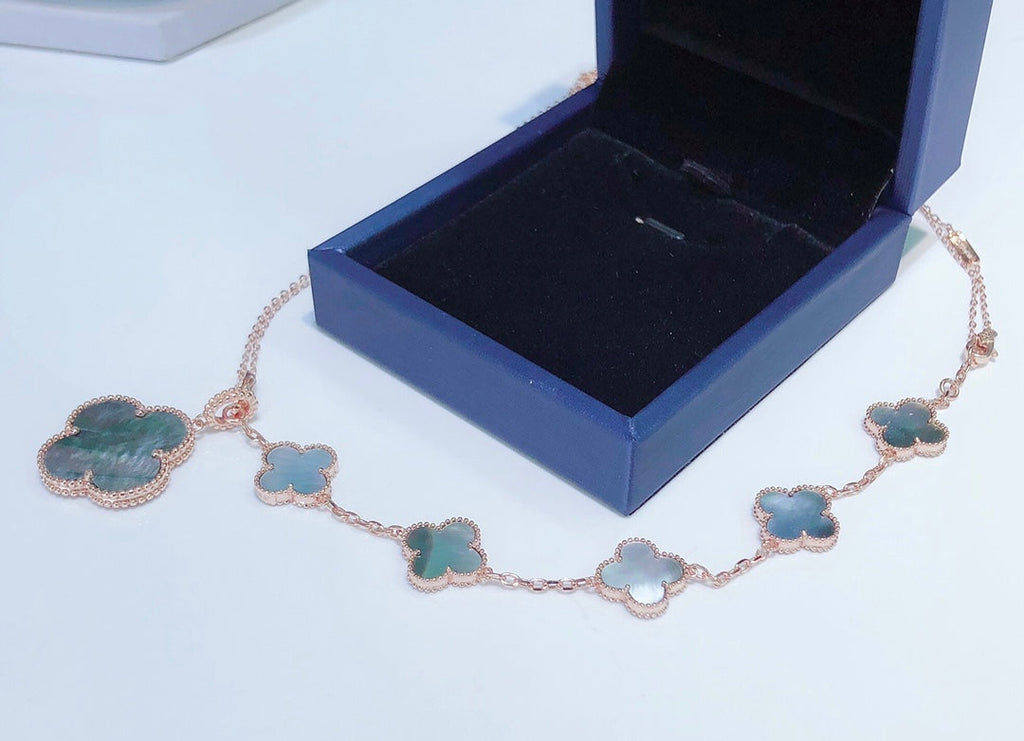 TimiCOMBINED BRACELET 5 MOTIFS AND NECKLACE DARK MOP ROSE GOLD